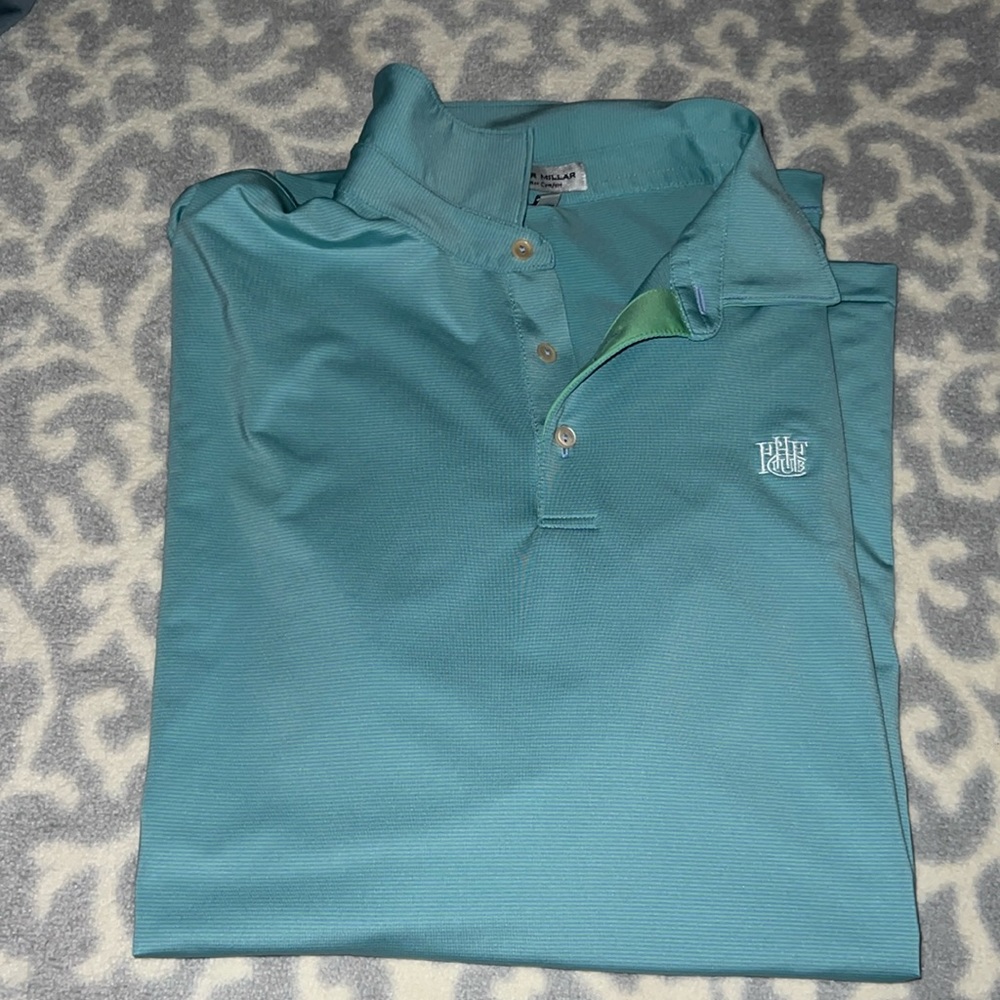 ⛳️Peter Millar⛳️NWOT Men’s XL Teal Striped Forest Hill Field Club Golf Polo.